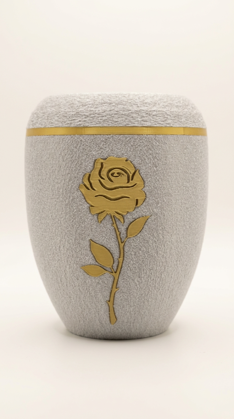 Gedenkurne mit Rosenmotiv in Gold