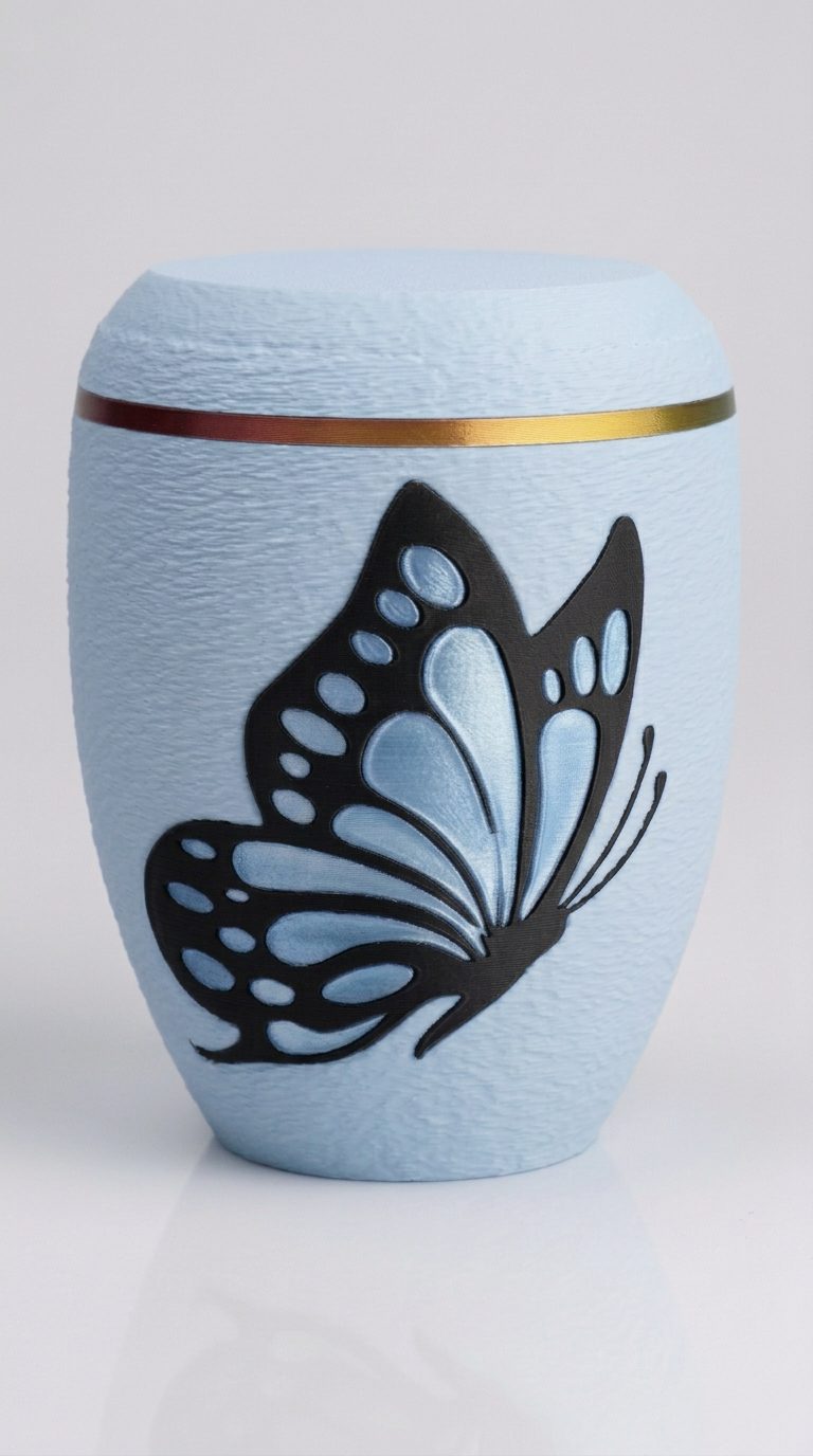 Babyblaue Urne mit Schmetterling
