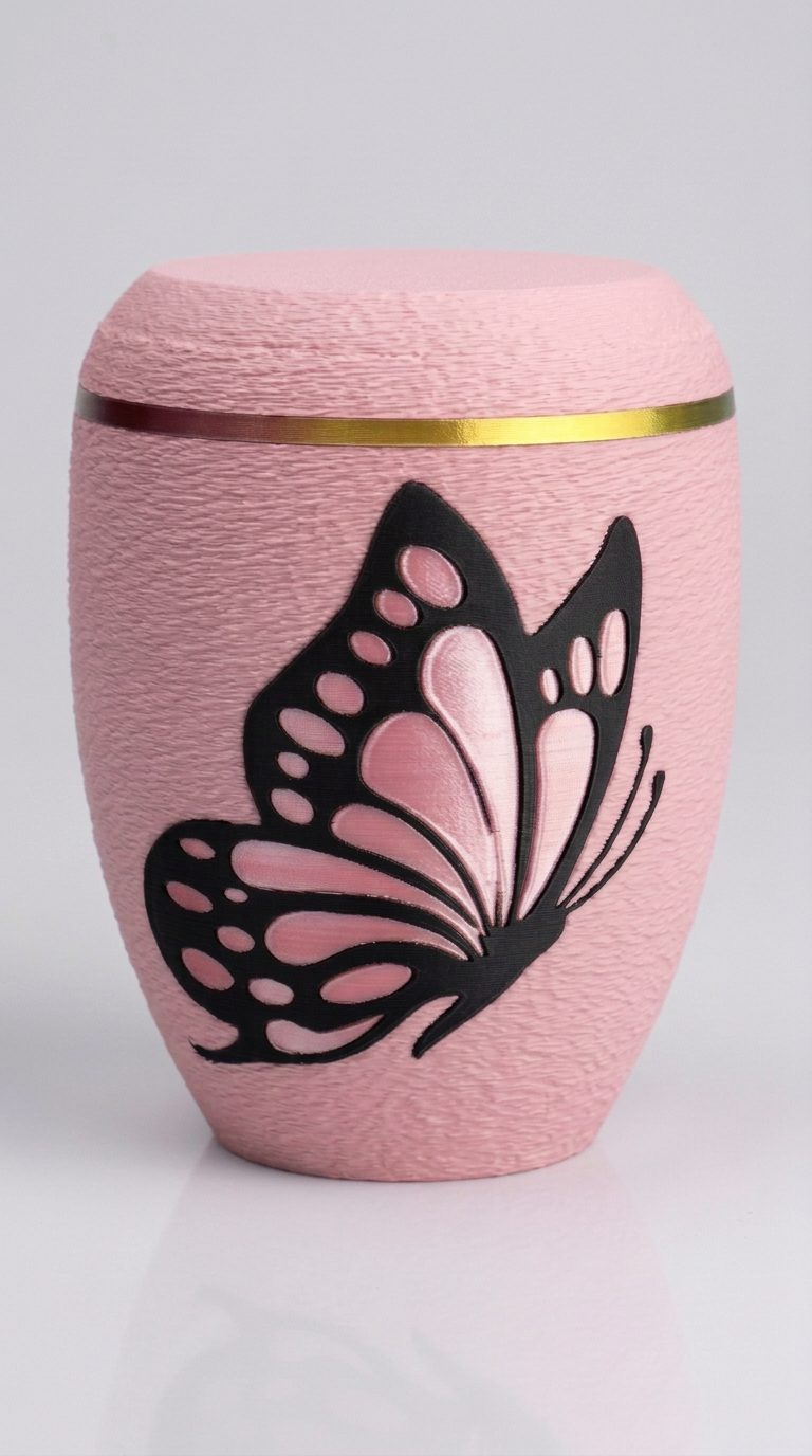 Pinke Urne mit Schmetterling