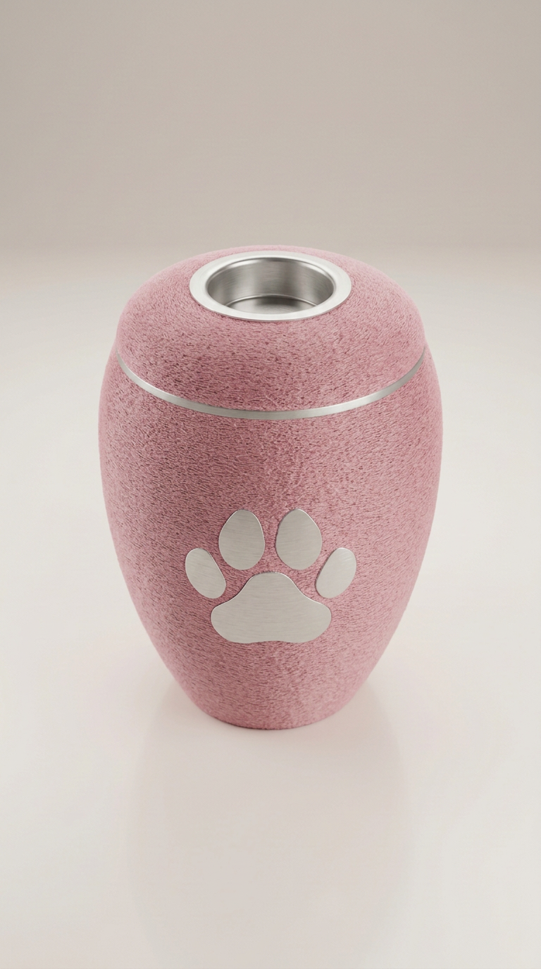 Sakura Pinke Tierurne mit silberner Pfote und LED-Teelicht im Deckel