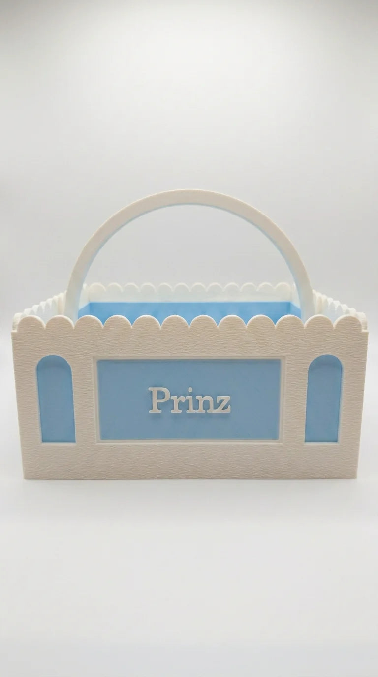 Geburtskörbchen personalisiert | Geschenk zur Geburt Junge | Babyblau & Weiß