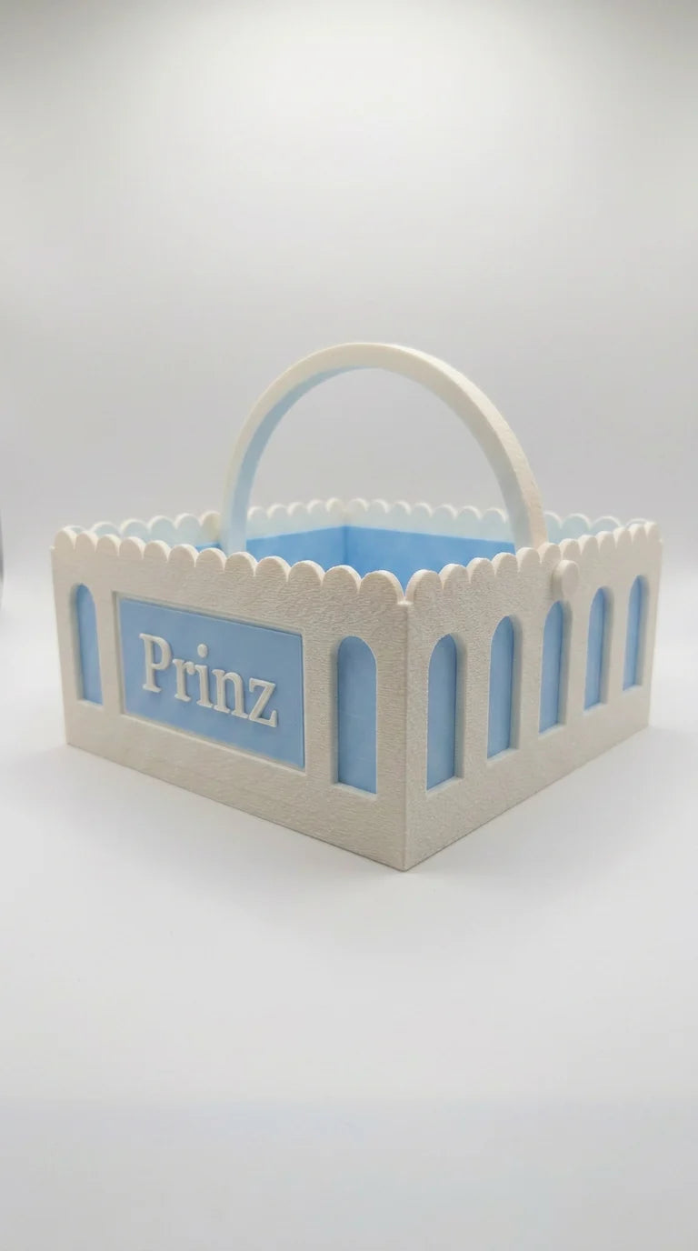 Geburtskörbchen personalisiert | Geschenk zur Geburt Junge | Babyblau & Weiß
