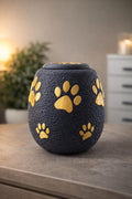 Mini Tierurne mit Pfotenmotiv | Erinnerungsstück für Zuhause | Hund & Katze