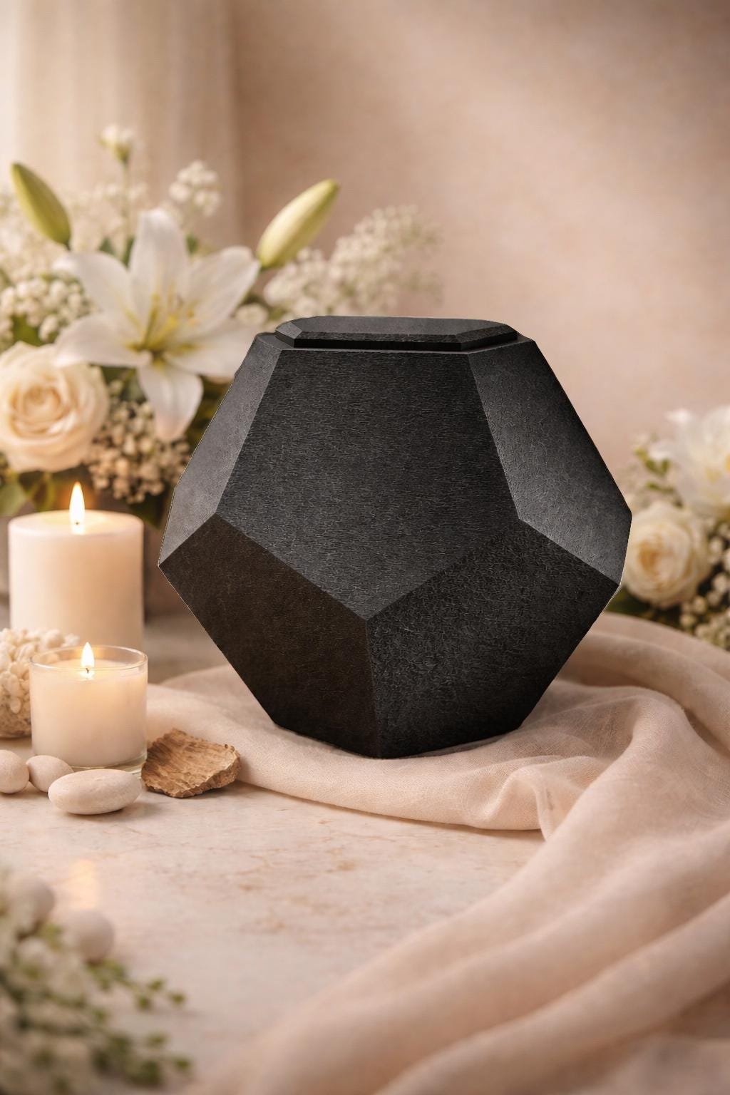 Mini Urne Penta | Facettierte Gedenkurne in Schwarz | Erinnerungsstück für Zuhause