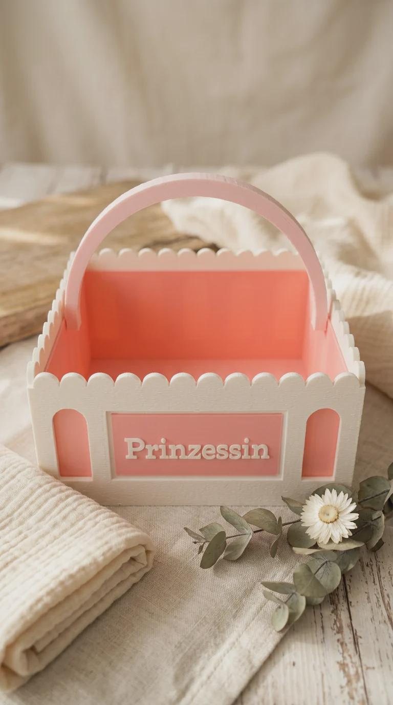 Geburtskörbchen personalisiert | Geschenk zur Geburt Mädchen | Weiß & Rosa