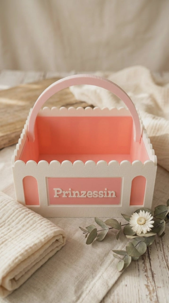 Geburtskörbchen personalisiert | Geschenk zur Geburt Mädchen | Weiß & Rosa