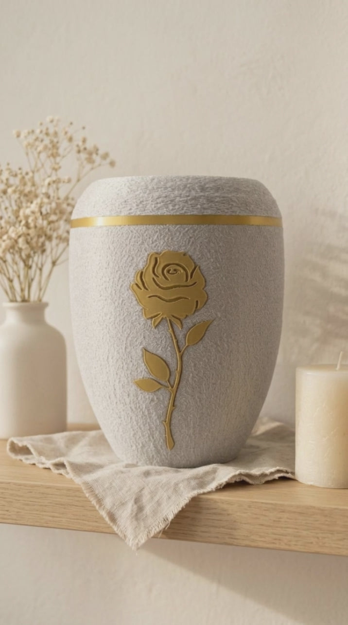 Harmonia Rose Urne | Gedenkurne mit Rosenmotiv | Erinnerungsstück für Zuhause